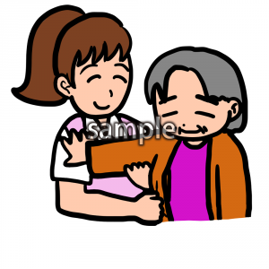 服を着せるおばあちゃんの画像