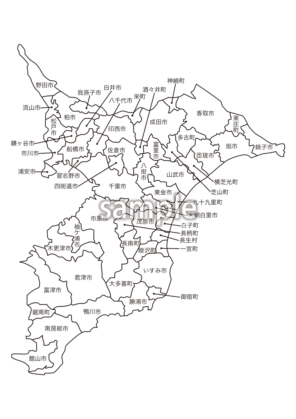 千葉県市町村名入り地図
