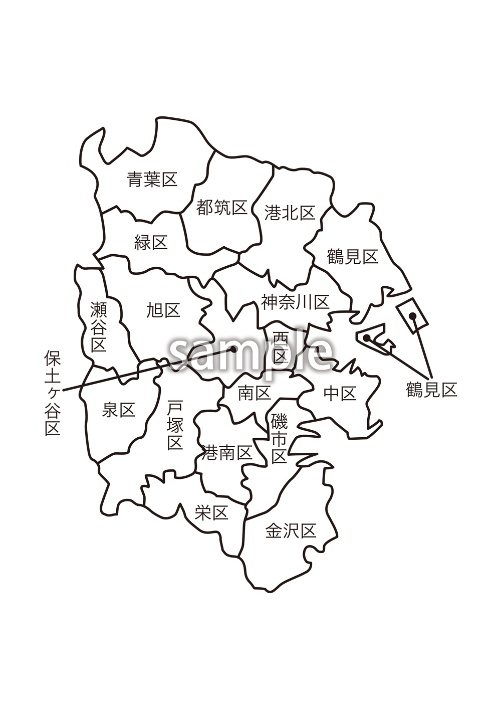 一般社団法人クリエイターズの素材集 神奈川県横浜市区名入り地図の素材をjpg Png形式でダウンロードできます 会員限定のコンテンツです