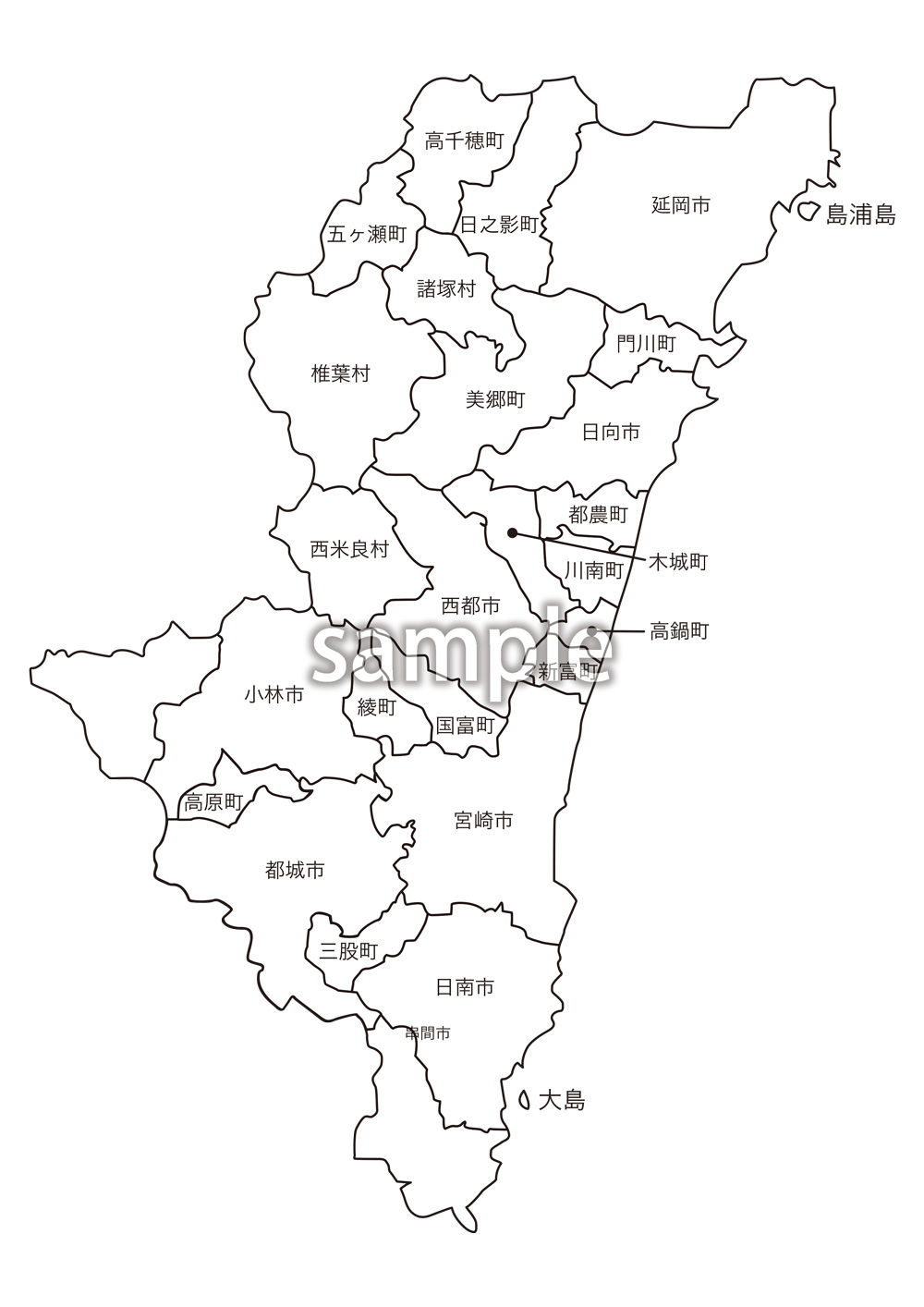 宮崎県市町村名入り地図