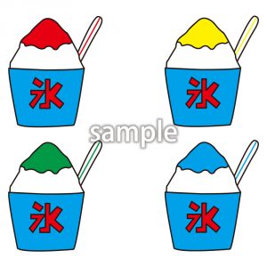 かき氷（イチゴ・レモン・メロン・ブルーハワイ）の画像