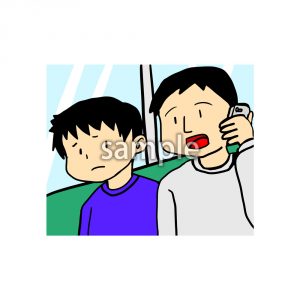 電車マナー車内で通話する人の画像