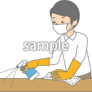 消毒する男性（モノクロあり）の画像