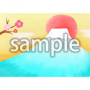 梅花と富士山の朝焼けの画像