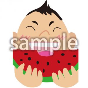 スイカを食べている男の子の画像