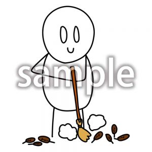 ほうきで落ち葉を集めるデブ郎の画像