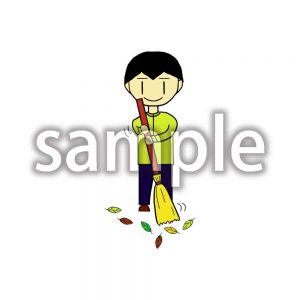 ほうきで掃除する人の画像