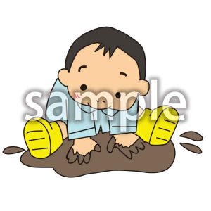 水たまりと男の子の画像