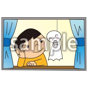 窓辺のてるてる坊主の画像
