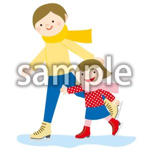 スケートを滑っている親子の画像