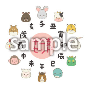 顔イラスト十二支セットの画像